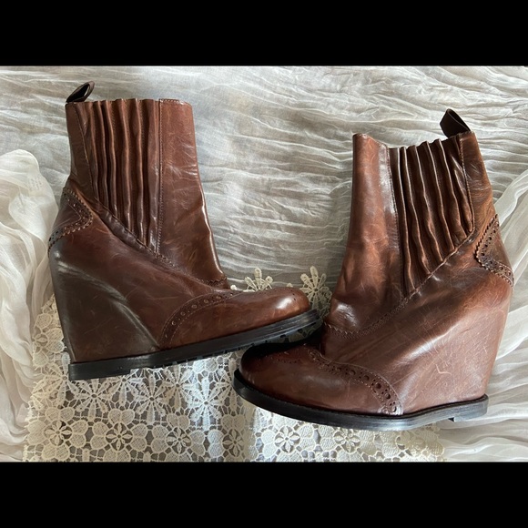 Wedge Ankle Boots Cognac Brown - size 6.5 - 7 - Picture 4 of 10